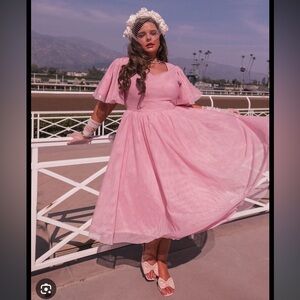 JessaKae Nora Pink Off-the-Shoulder Flutter Sleeve Midi Dress